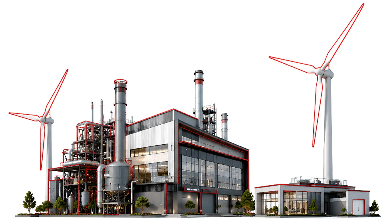 Industrial Plant with Wind Turbines